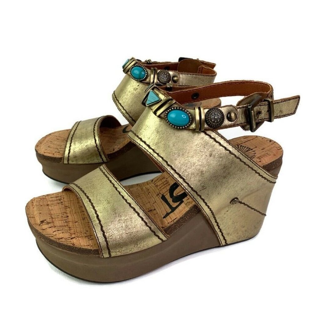 OTBT Metallic Layover Platform Jeweled Sandals